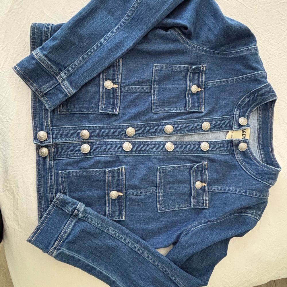 L’agence Blue Denim Jacket with Button Details